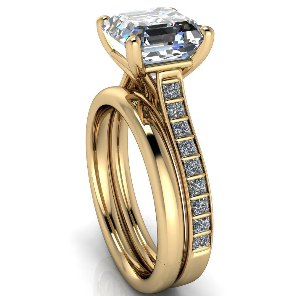 Sonia Asscher Moissanite 4 Prong Bar Shank Engagement Ring