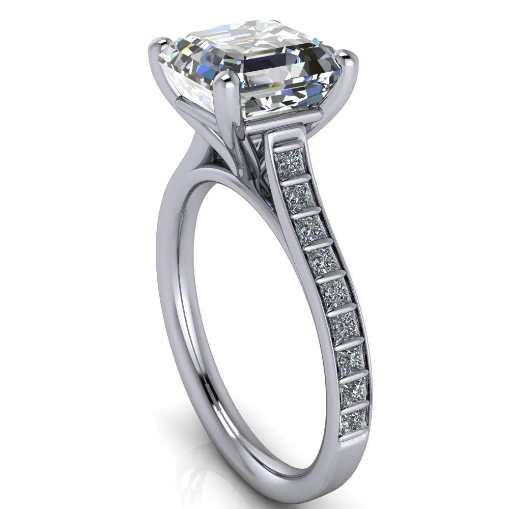 Sonia Asscher Moissanite 4 Prong Bar Shank Engagement Ring