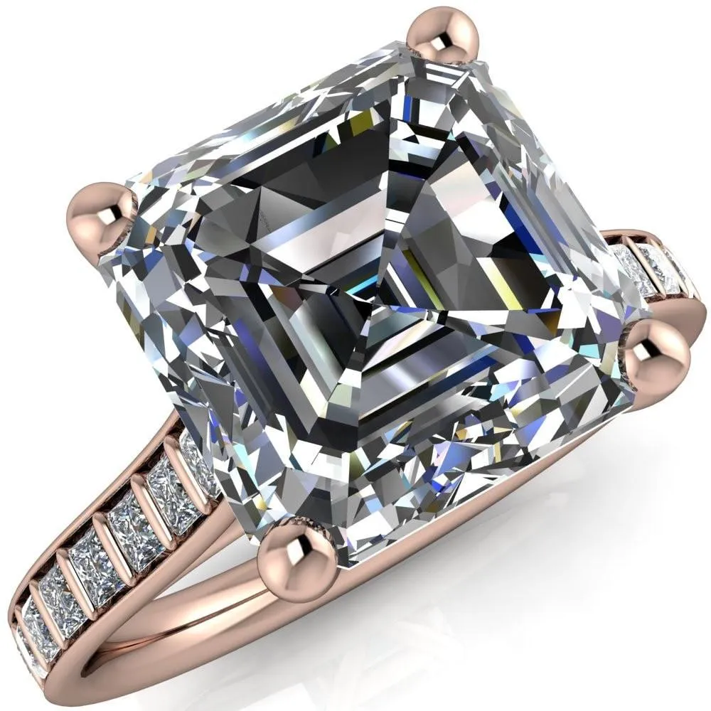 Sonia Asscher Moissanite 4 Prong Bar Shank Engagement Ring