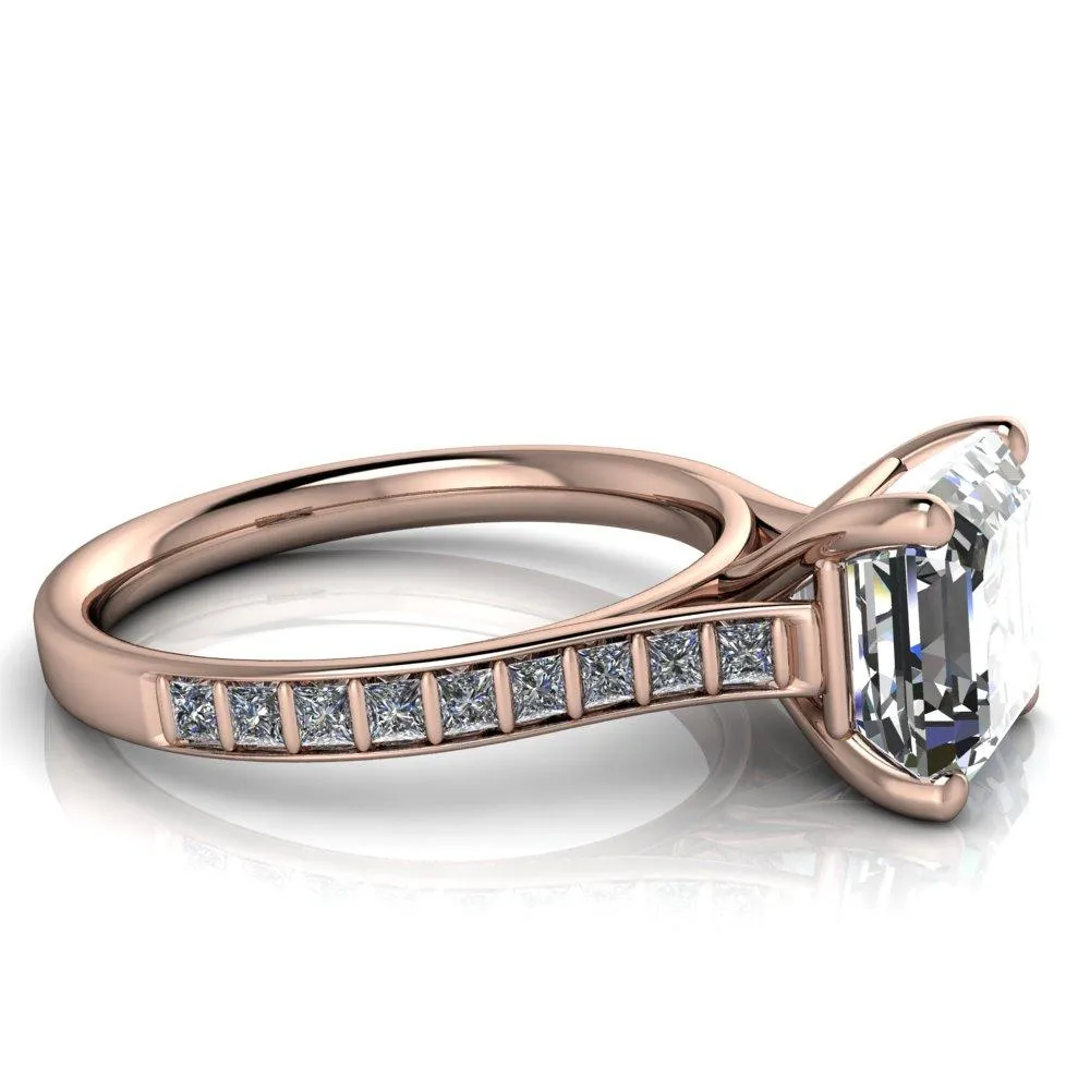 Sonia Asscher Moissanite 4 Prong Bar Shank Engagement Ring