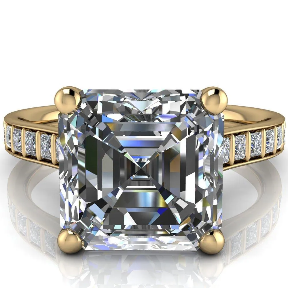 Sonia Asscher Moissanite 4 Prong Bar Shank Engagement Ring