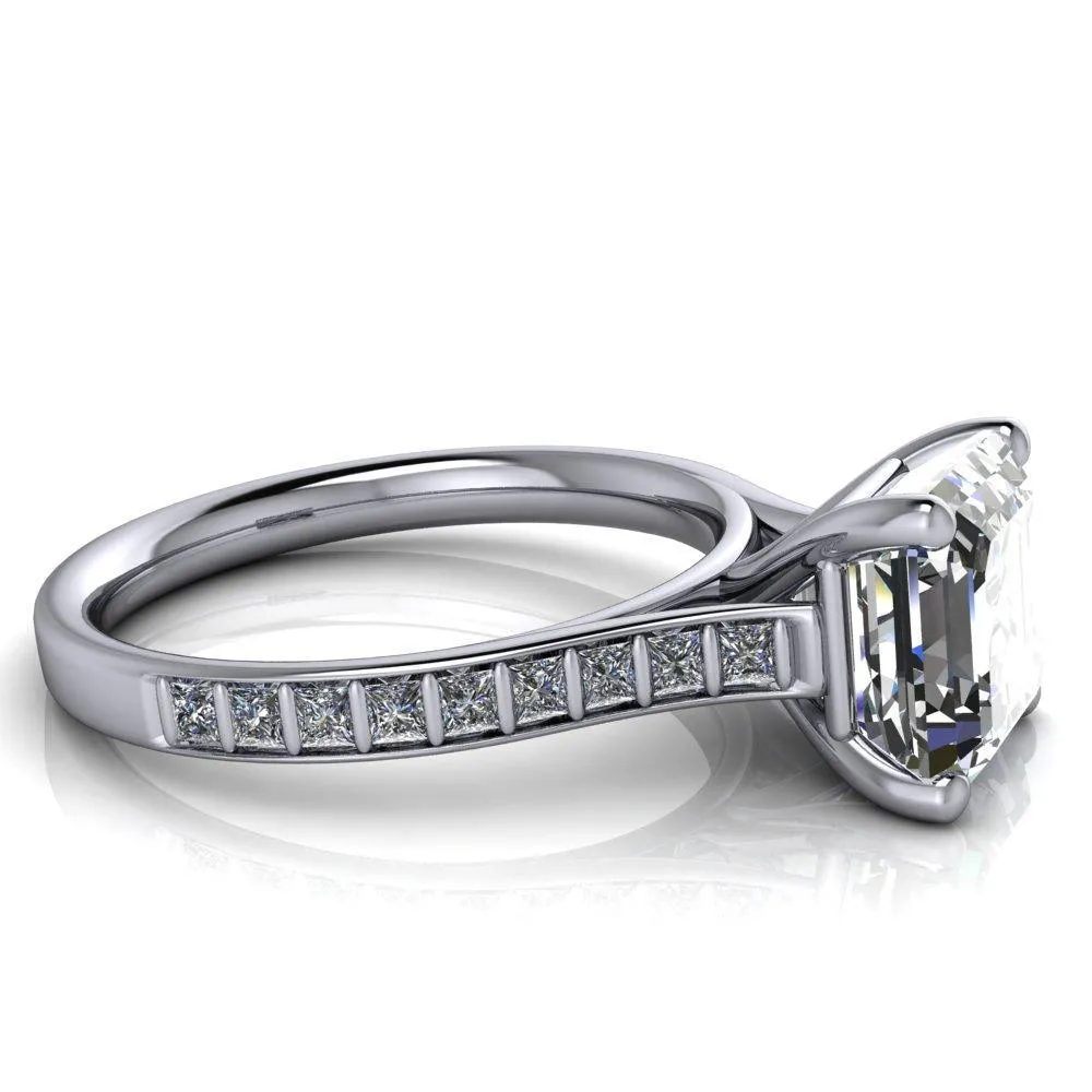 Sonia Asscher Moissanite 4 Prong Bar Shank Engagement Ring