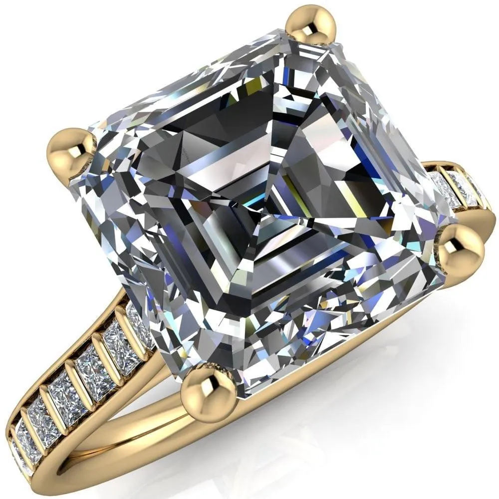 Sonia Asscher Moissanite 4 Prong Bar Shank Engagement Ring