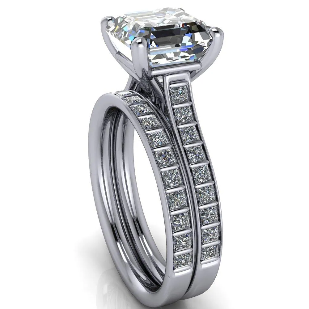 Sonia Asscher Moissanite 4 Prong Bar Shank Engagement Ring