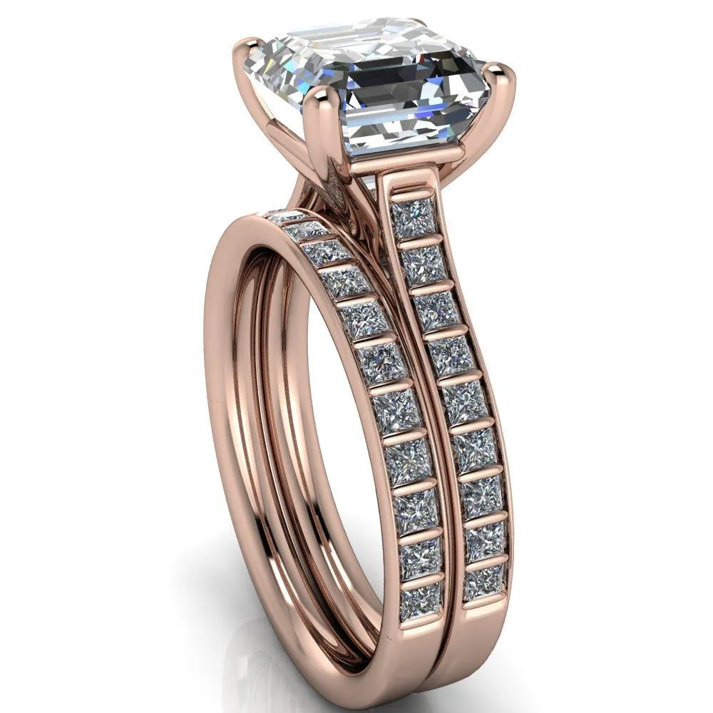 Sonia Asscher Moissanite 4 Prong Bar Shank Engagement Ring
