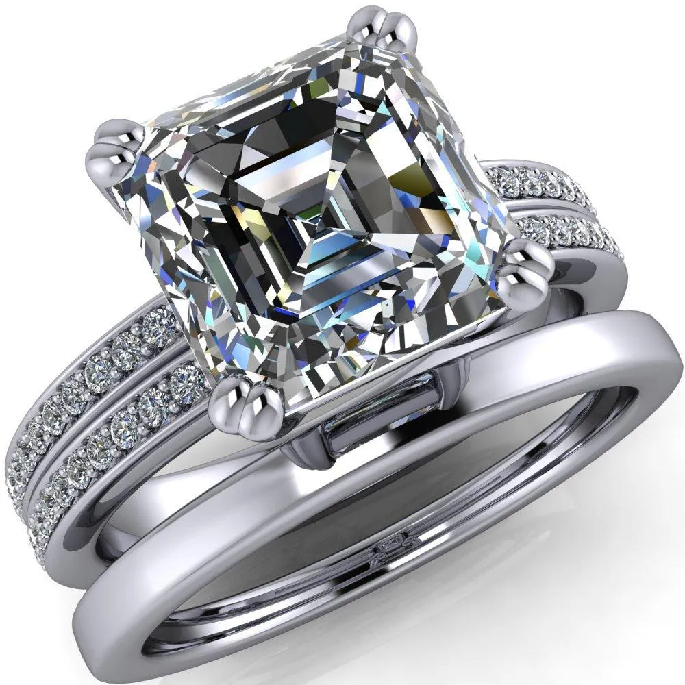 Sophina Asscher Moissanite 4 Double Prong Split Shank Engagement Ring