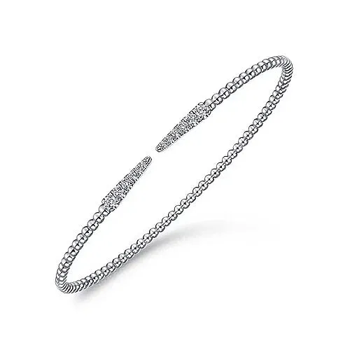 Split 14K White Gold Bujukan Bead Cuff Bracelet with Diamond Pavé Spikes
