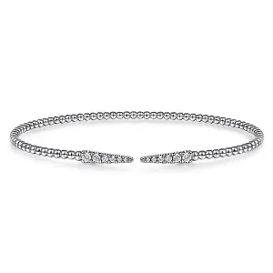 Split 14K White Gold Bujukan Bead Cuff Bracelet with Diamond Pavé Spikes