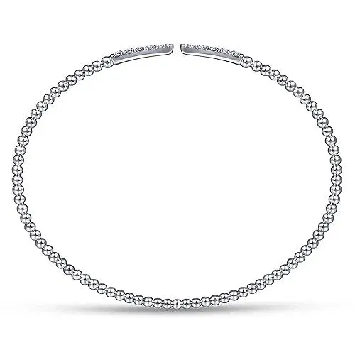 Split 14K White Gold Bujukan Bead Cuff Bracelet with Diamond Pavé Spikes