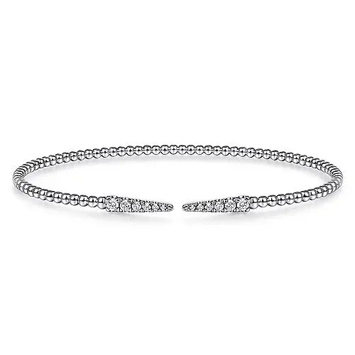Split 14K White Gold Bujukan Bead Cuff Bracelet with Diamond Pavé Spikes
