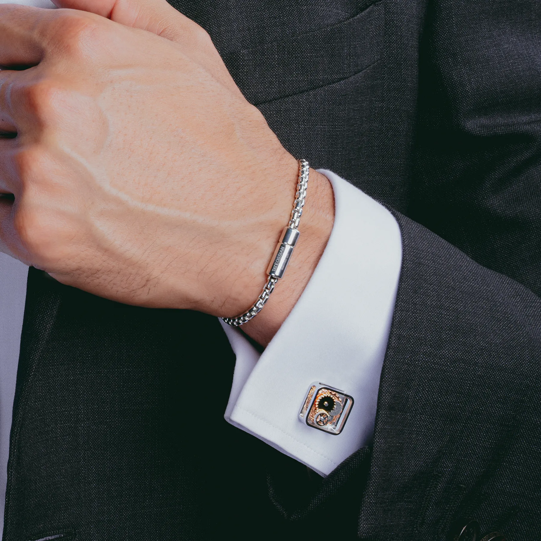 Square Gear Cufflinks In Silver With Palladium Plated Steel