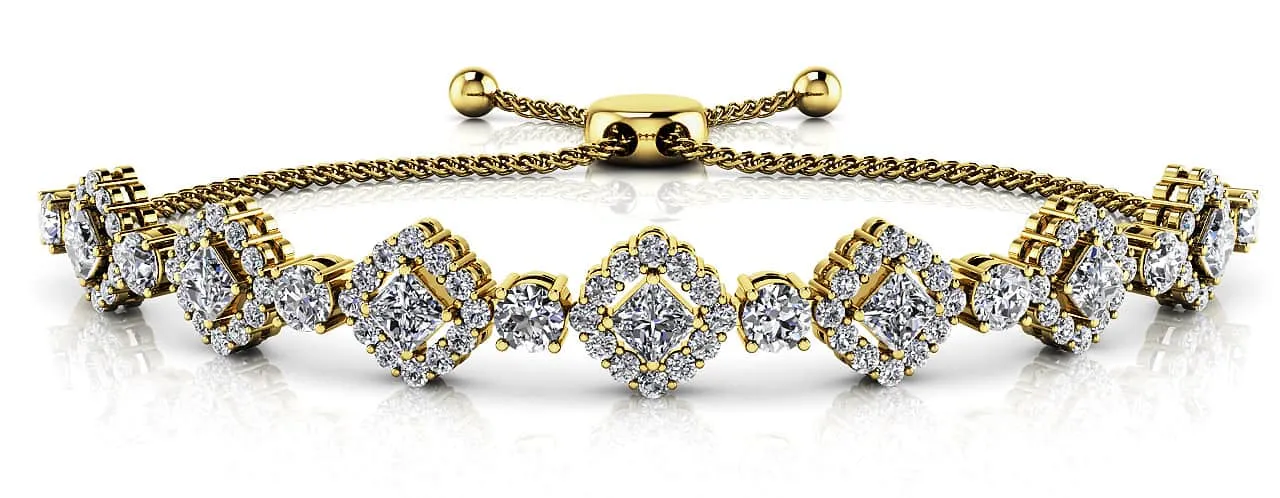 Square Link Adjustable Diamond Bracelet with 3.46 ct.(finished) 1.5mm, 3.2mm, 3.5mm