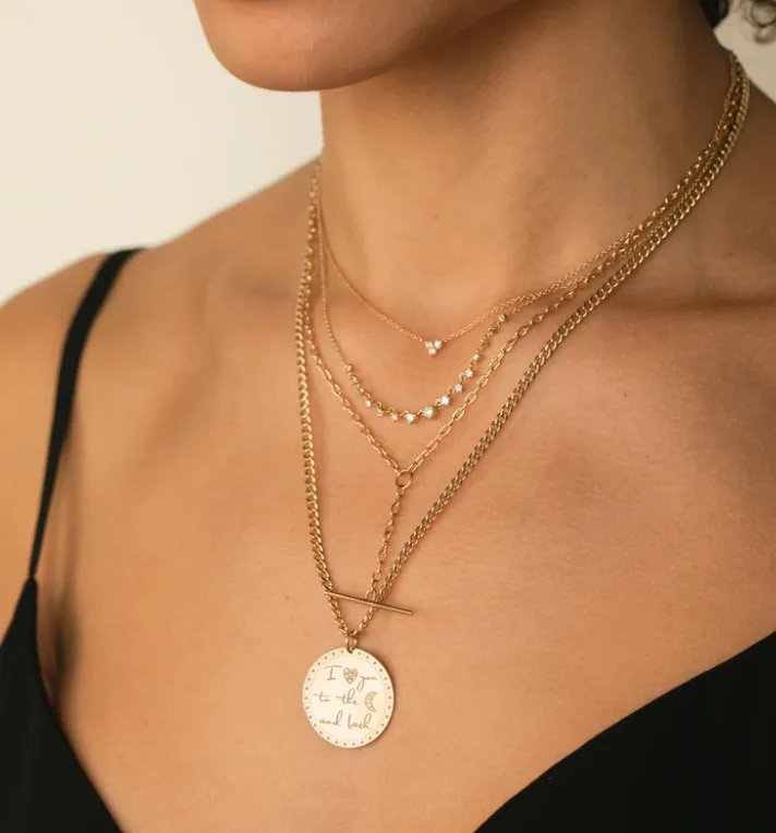 Square Oval Link Chain Faux Toggle Lariat Necklace