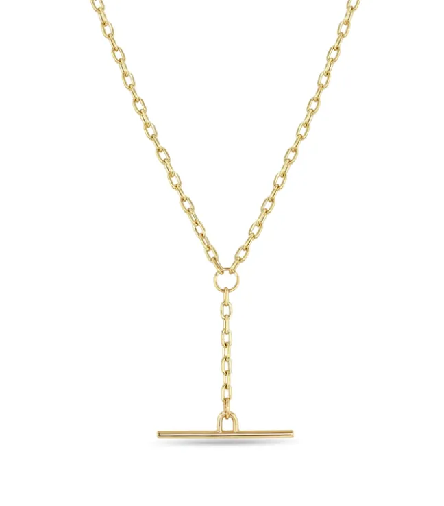 Square Oval Link Chain Faux Toggle Lariat Necklace