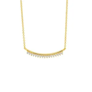 SS 25mm curved bar, claw set wh cz, 42 5cm necklace w/gold plating P844G