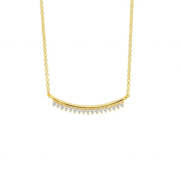 SS 25mm curved bar, claw set wh cz, 42 5cm necklace w/gold plating P844G