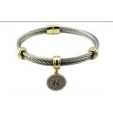 Stainless Steel Cable monogram initial Charm Bracelet/Bangle.500B4168