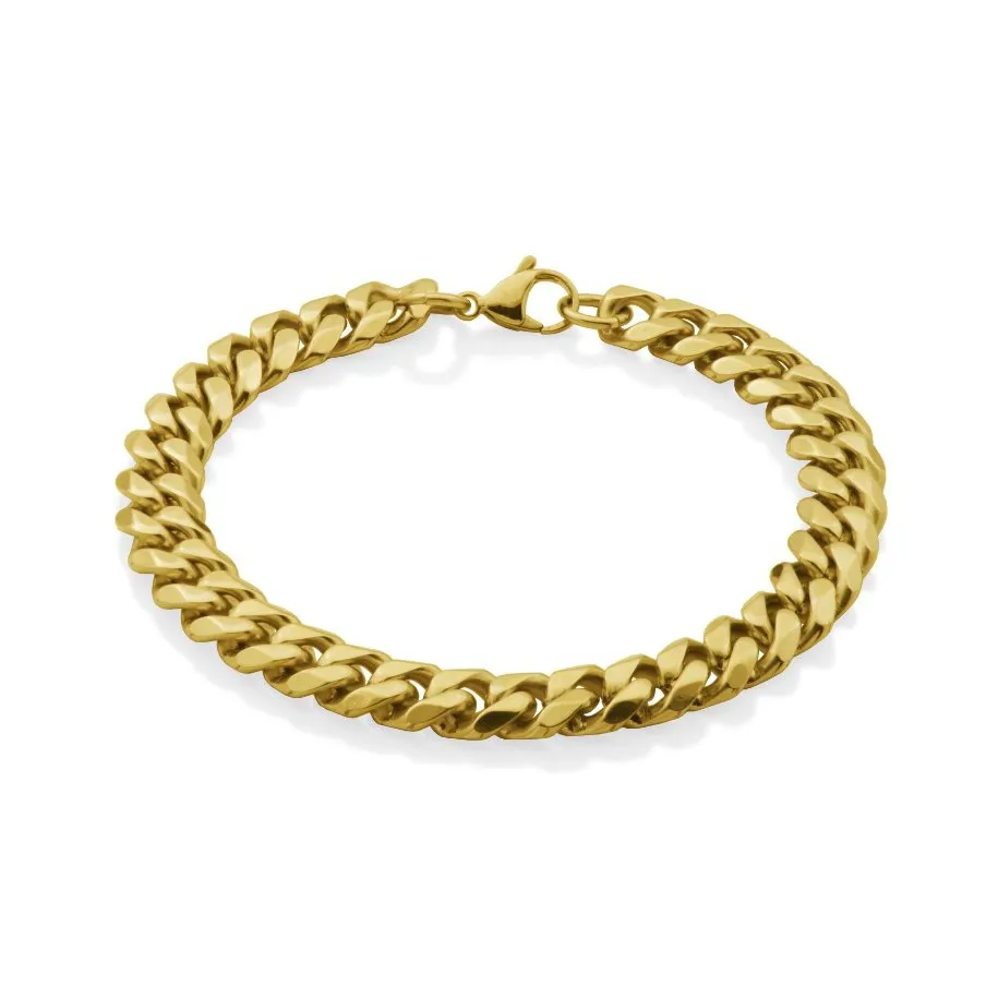 Steelx Stainless Steel Gold Tone (10mm) Curb Bracelet 9"