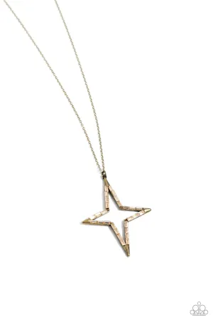 Stellar Showtime - Brass - Aurum Gem Star Paparazzi Long Necklace