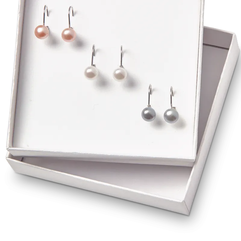 Sterling Silver (6mm) White, Pink and Gray Freshwater Pearl Leverback Earrings Set