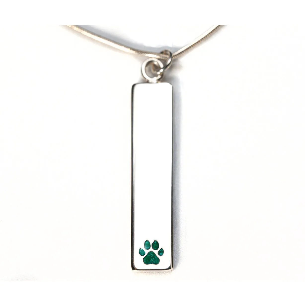 Sterling Silver Bar Pendant Necklace with Pawprint Everence Inlay