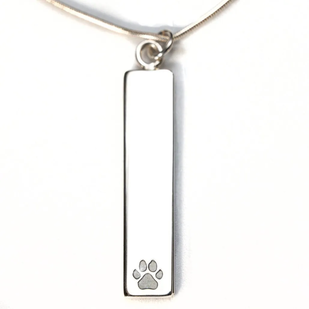 Sterling Silver Bar Pendant Necklace with Pawprint Everence Inlay