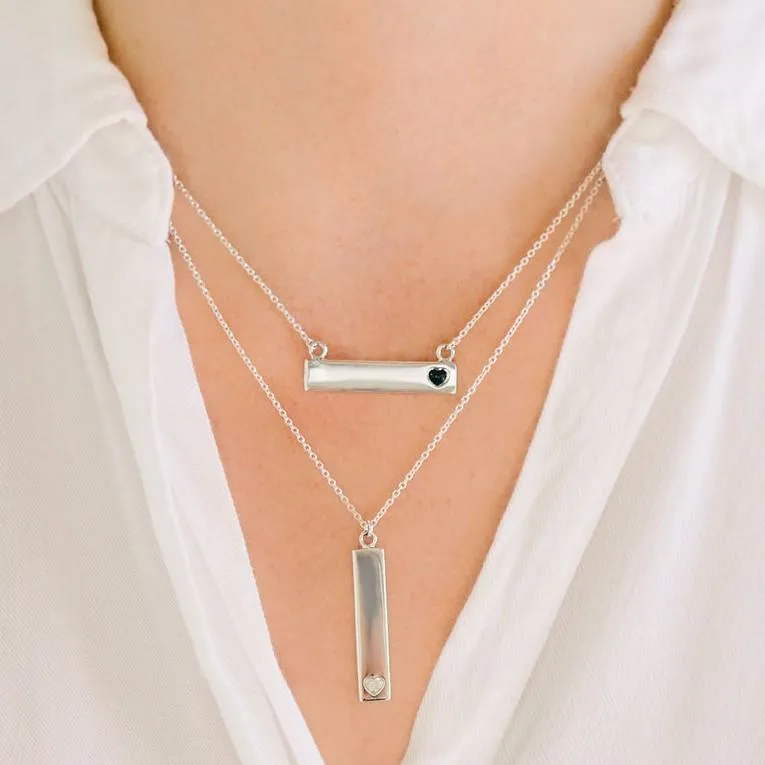 Sterling Silver Bar Pendant Necklace with Pawprint Everence Inlay