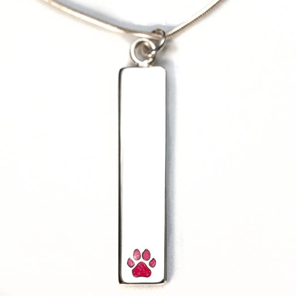 Sterling Silver Bar Pendant Necklace with Pawprint Everence Inlay