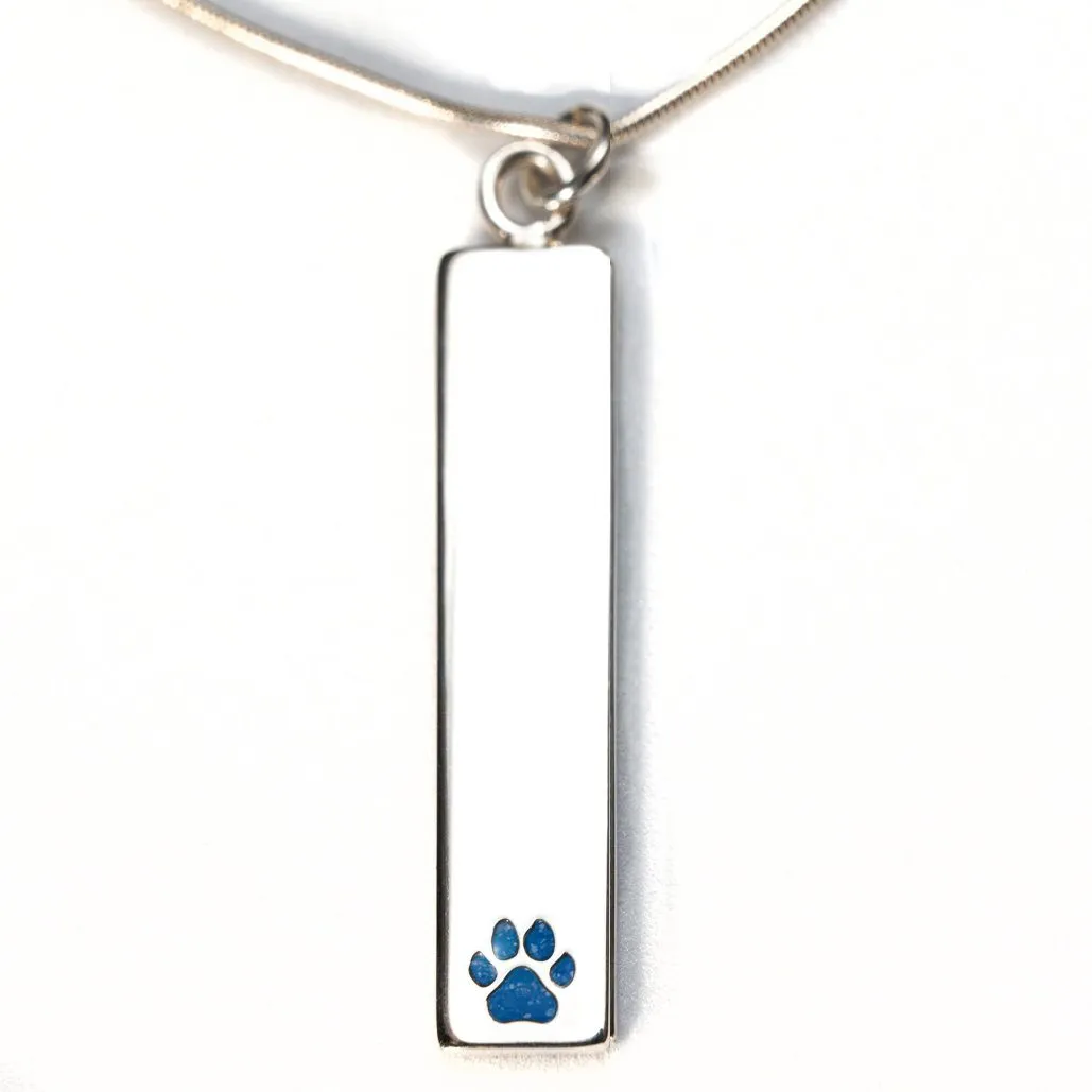 Sterling Silver Bar Pendant Necklace with Pawprint Everence Inlay
