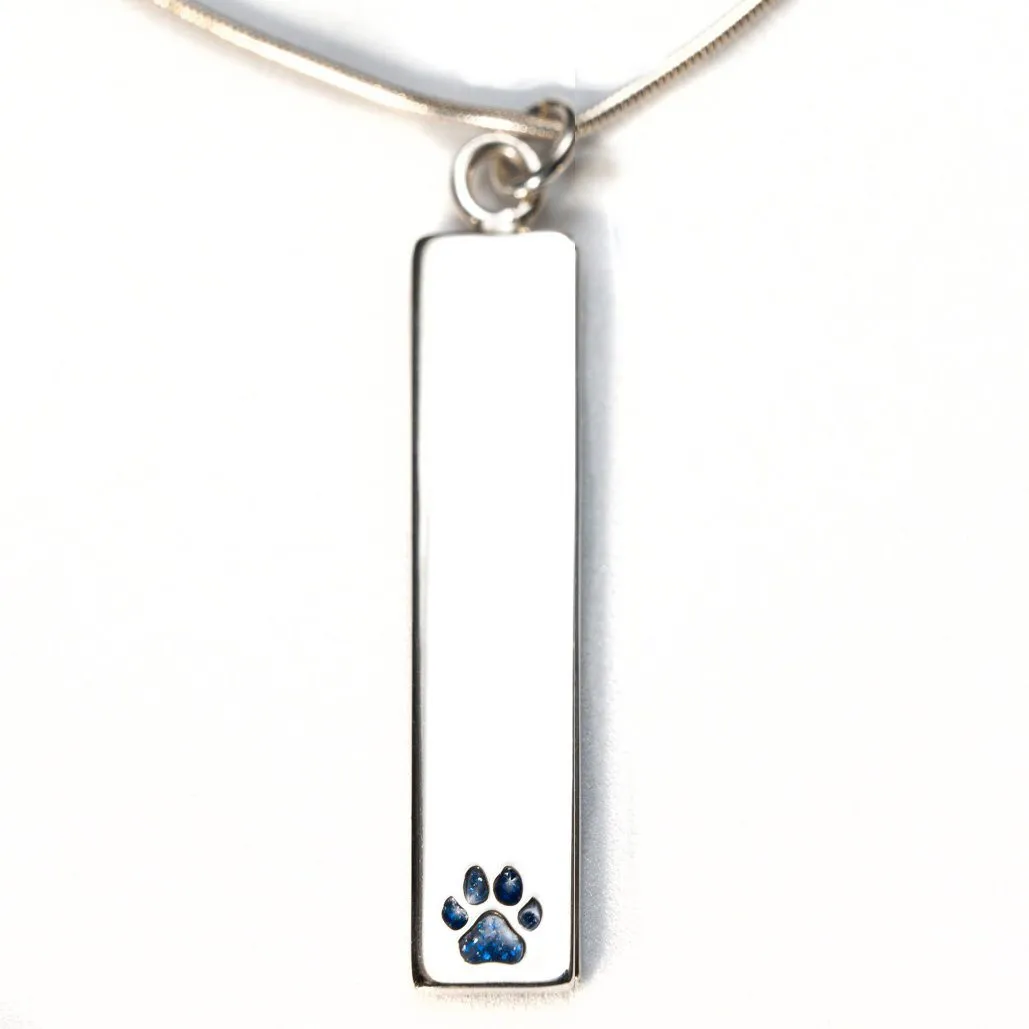 Sterling Silver Bar Pendant Necklace with Pawprint Everence Inlay