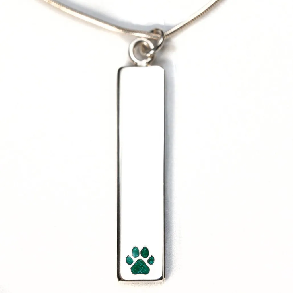 Sterling Silver Bar Pendant Necklace with Pawprint Everence Inlay