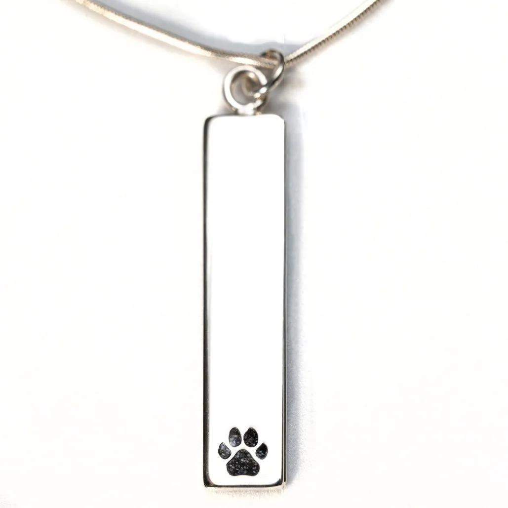 Sterling Silver Bar Pendant Necklace with Pawprint Everence Inlay