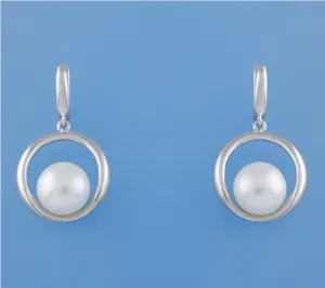 Sterling Silver Earrings with 10.5-11mm Button Shape Freshwater Pearl
