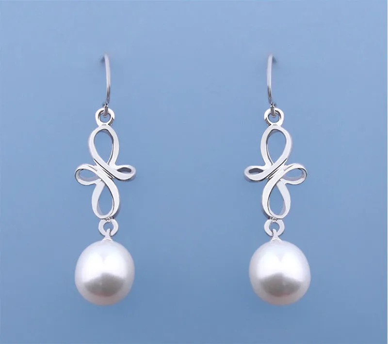Sterling Silver Earrings with 9.5-10mm Drop Shape Freshwater Pearl