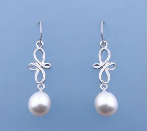 Sterling Silver Earrings with 9.5-10mm Drop Shape Freshwater Pearl
