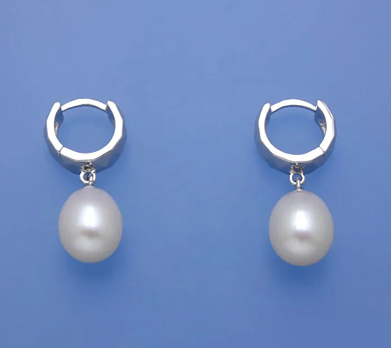 Sterling Silver Earrings with 9.5-10mm Drop Shape Freshwater Pearl