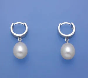 Sterling Silver Earrings with 9.5-10mm Drop Shape Freshwater Pearl
