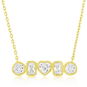 Sterling Silver, Multi-Shaped Bezel-Set CZ Bar Necklace - Gold Plated