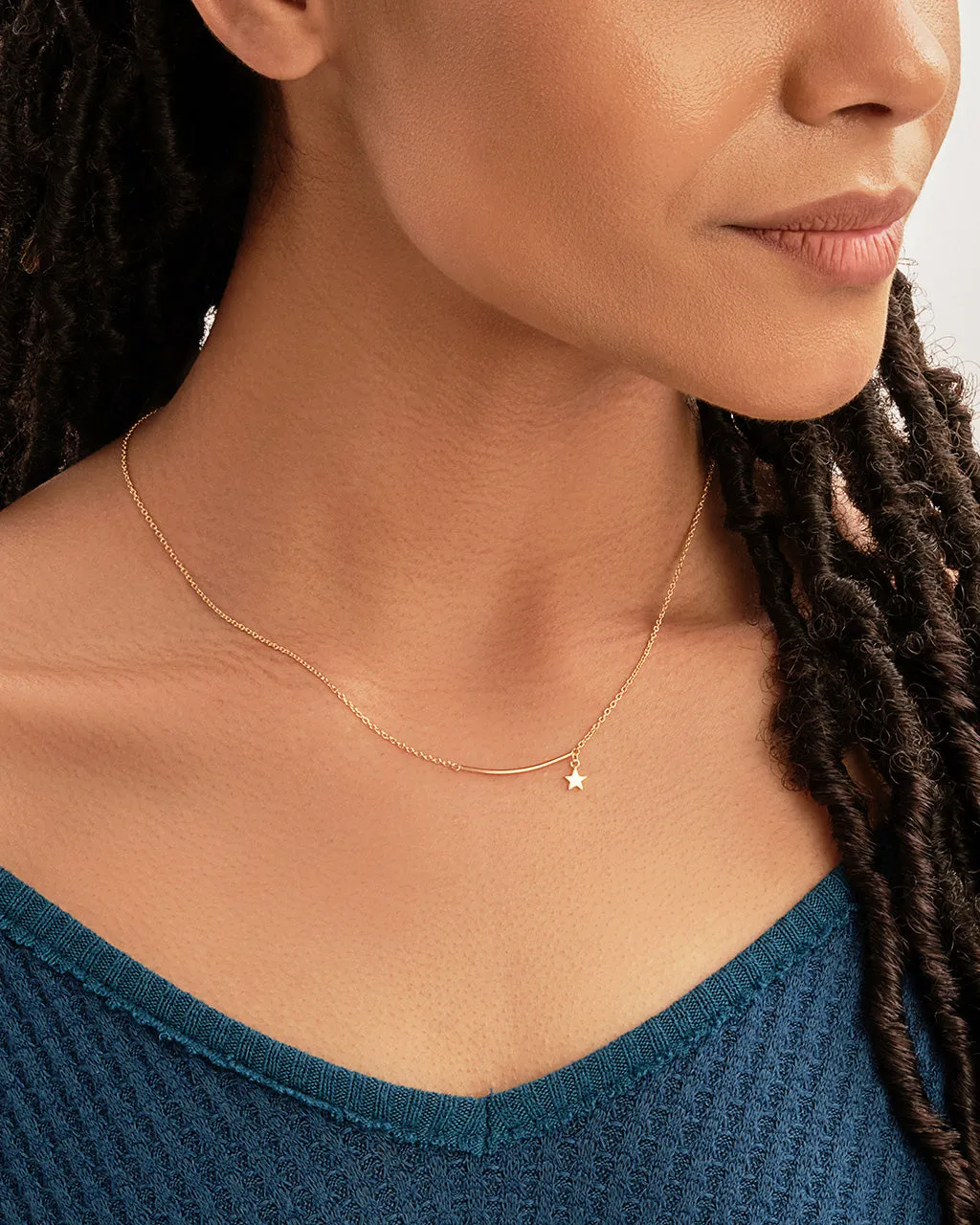Sterling Silver Polished Bar & Star Drop Necklace