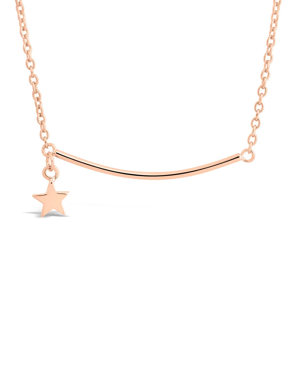 Sterling Silver Polished Bar & Star Drop Necklace