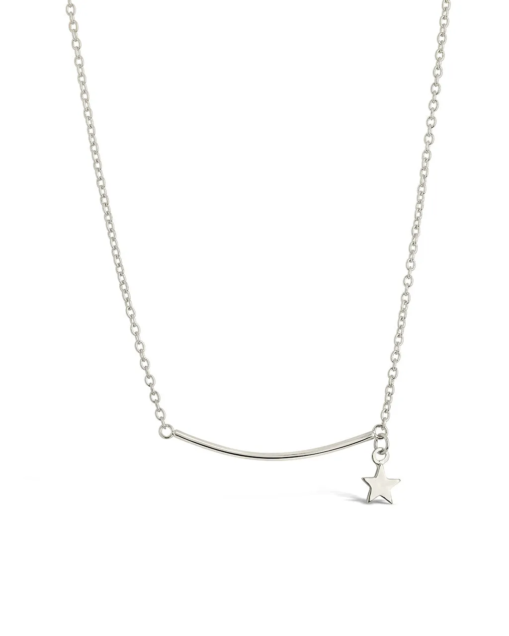 Sterling Silver Polished Bar & Star Drop Necklace