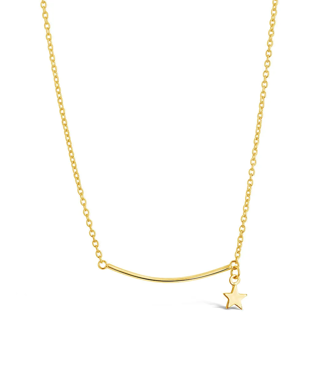 Sterling Silver Polished Bar & Star Drop Necklace