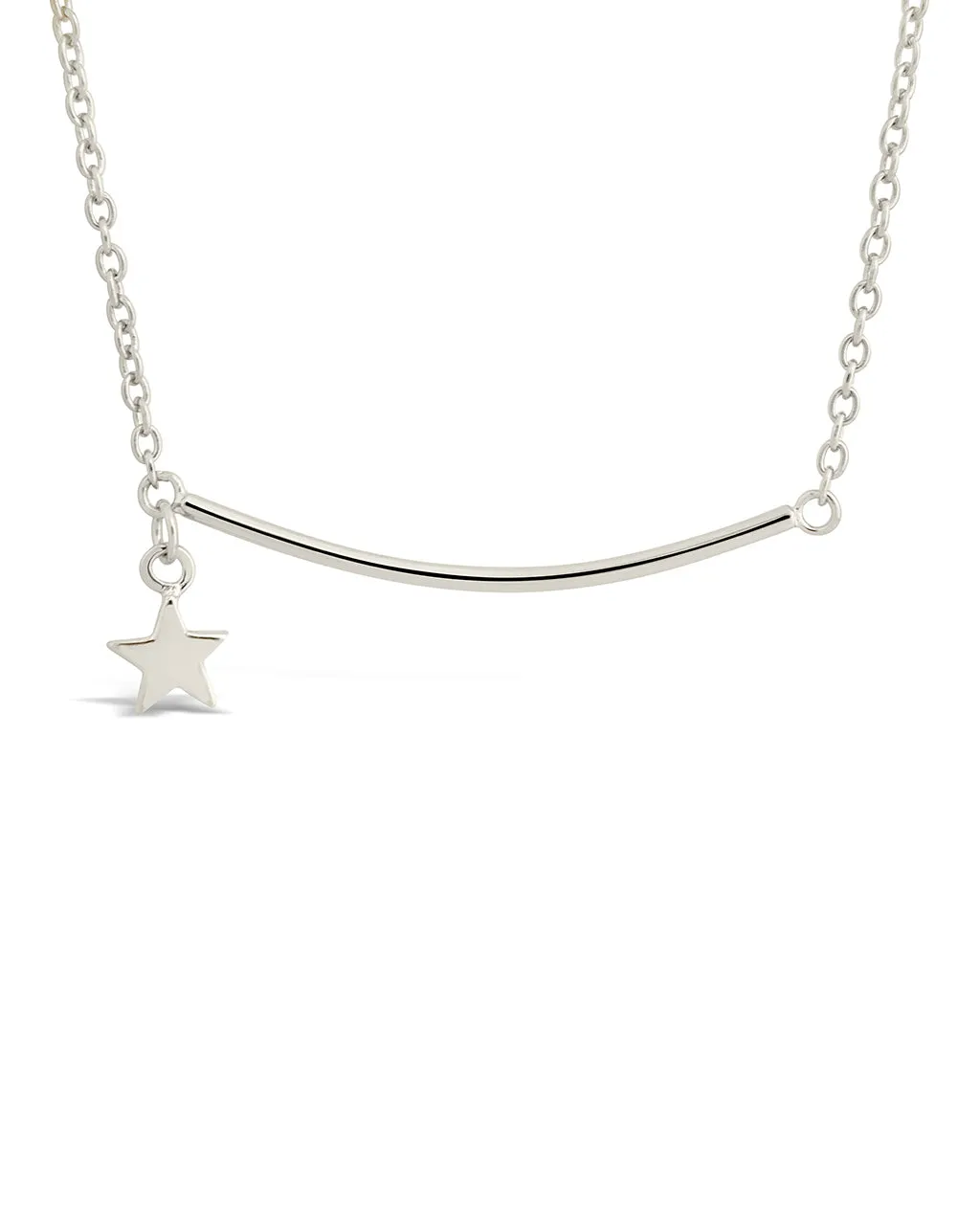 Sterling Silver Polished Bar & Star Drop Necklace
