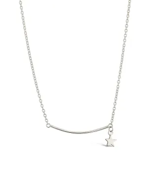 Sterling Silver Polished Bar & Star Drop Necklace