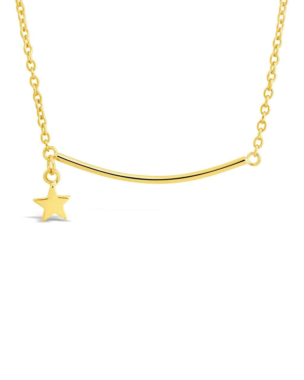 Sterling Silver Polished Bar & Star Drop Necklace