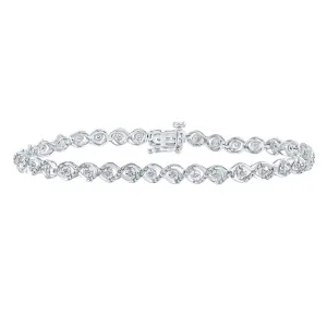 Sterling Silver Womens Round Diamond Fashion Bracelet 1/10 Cttw