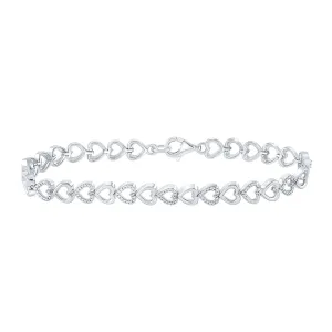 Sterling Silver Womens Round Diamond Heart Bracelet 1/20 Cttw