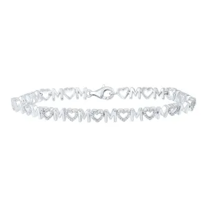 Sterling Silver Womens Round Diamond Mom Heart Bracelet 1/10 Cttw