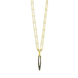 Stiletto Pavé Bar Chain Pendant - 18K Gold Vermeil   CZ Noir