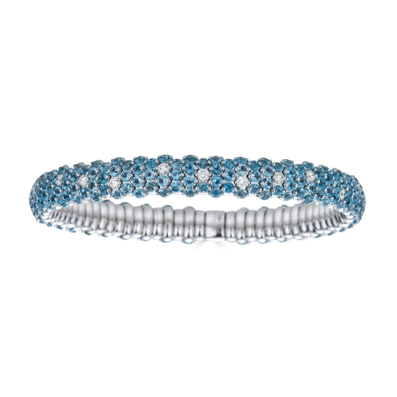 Stretch 18K White Gold Blue Topaz & Diamond Bracelet